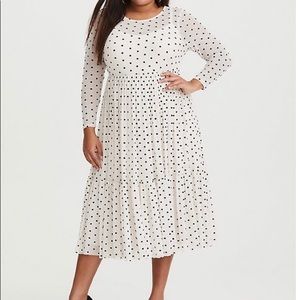 IVORY POLKA DOT MESH MIDI DRESS